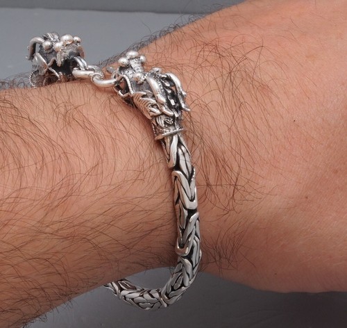 49g 10" 2 headed dragon snake bali art woven 925 sterling silver mens bracelet - 第 7/13 張圖片