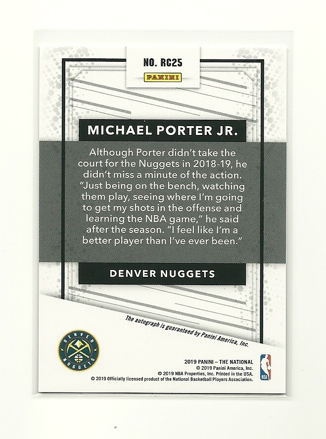 2019 Panini National Silver Pack MICHAEL PORTER JR RC Rookies