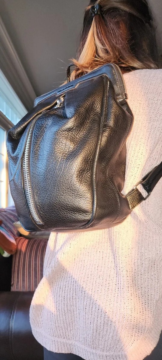 Aimee Kestenberg Black Pebble Leather Backpack Purse Silver Tone Zippers |  eBay