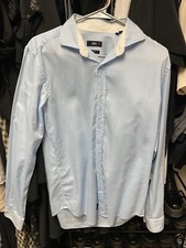 Hugo Boss Men Slim Fit Soft Line Pastel Blue Cotton Dress Shirt  Size Small