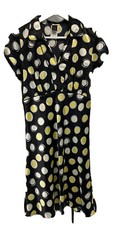 Wrapper A Line Dress Tie Waist Black Geo Print Short Sleeve Size Large