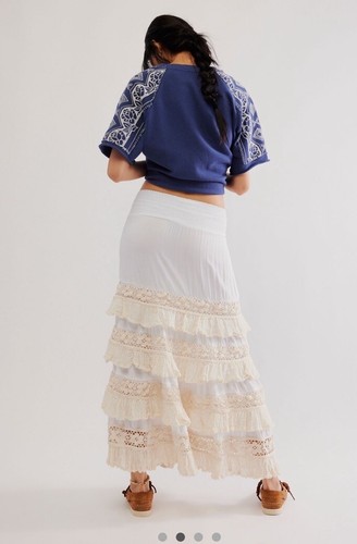 Anthropologie Jen's Pirate Booty Stagecoach Skirt Tiered Lace Ivory White S NEW - Imagen 2 de 6