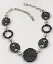 Brighton Lava Lounge Heart Scroll Black Silver Necklace. #621