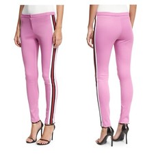 GUCCI XS Mauve Pink Knit Stirrup Pants Tuxedo Stripe Y2K 90s Stretch Multicolor