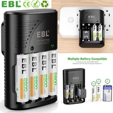 EBL 4x NiMH Rechargeable AA AAA Batteries w/AA AAA 9V Li-ion Battery Charger
