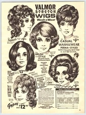 1972 BIG EYE GIRLS VALMOR STRETCH WIGS Vintage 8"X10.5" Magazine Ad 1970's M600