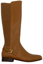 Isaac Mizrahi Live! Medium Calf Leather and Stretch Riding Boot Cognac