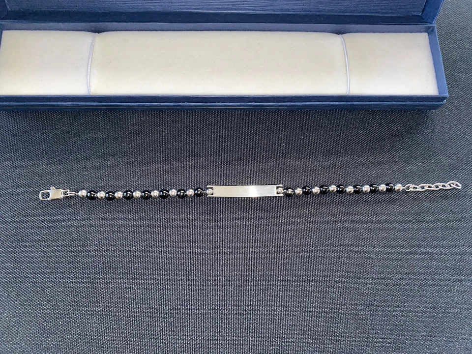 Bracciale BLISS in acciaio e ceramica, pallini nero argento e incastonatura - Immagine 3 di 4