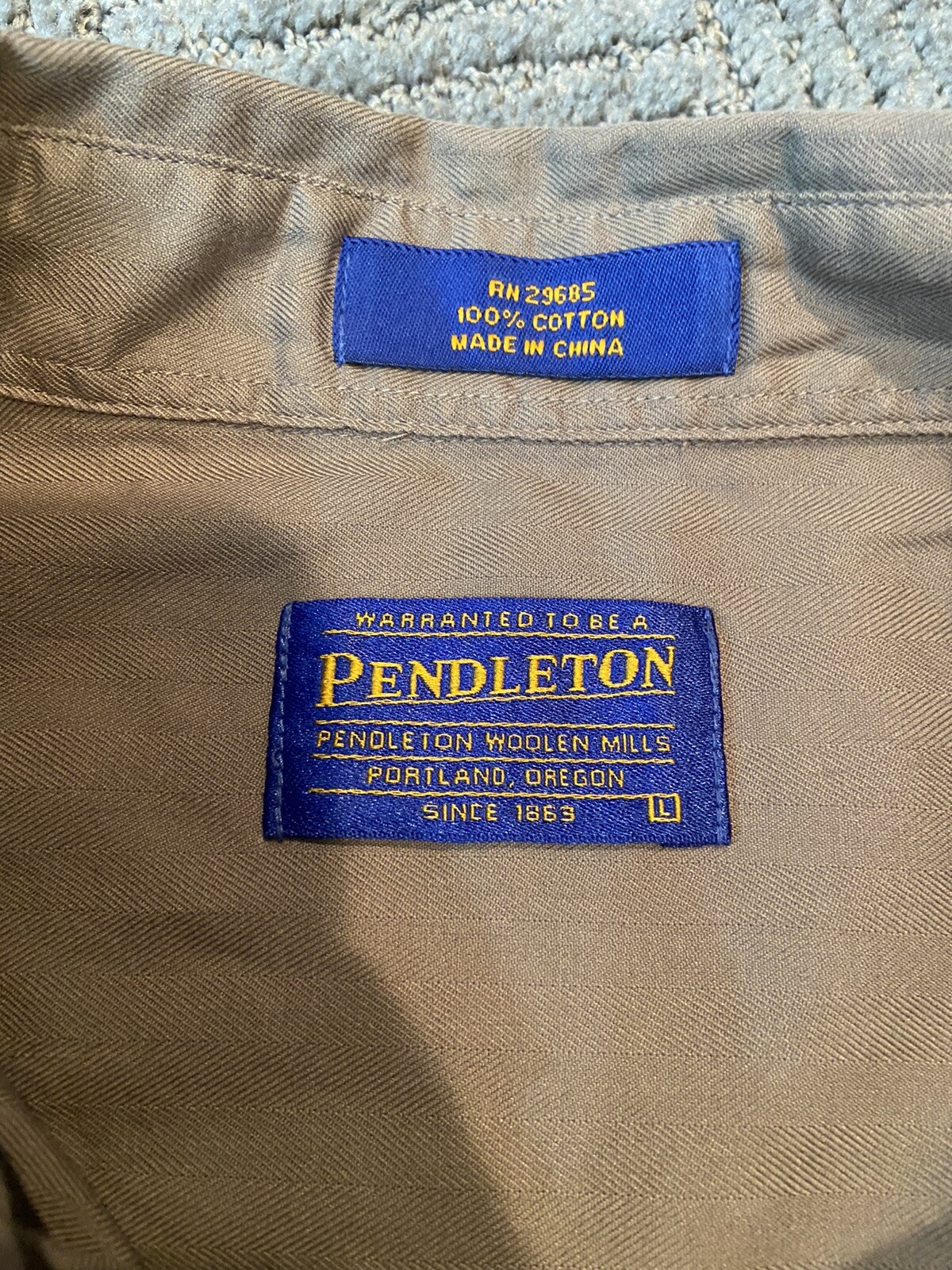 Pendleton Solid Tan Cotton Button Front Long Slee… - image 4