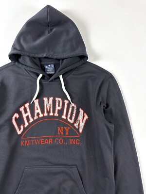 Champion Men's Pullover Hoodie Graphic Logo Black Comfort Fit