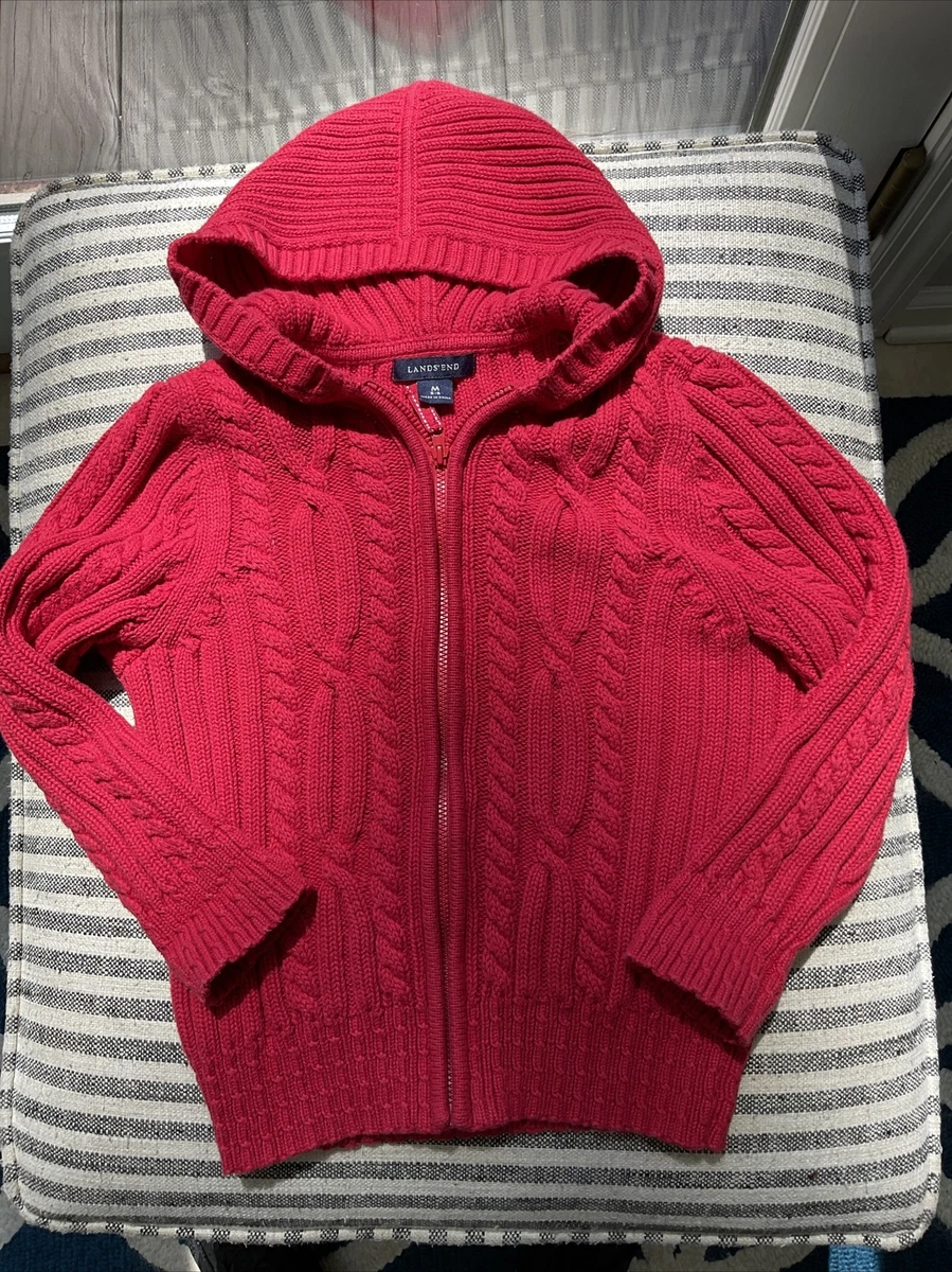 Land s End Hooded Red Cardigan Sweater Unisex KidsM 10 12 Cotton