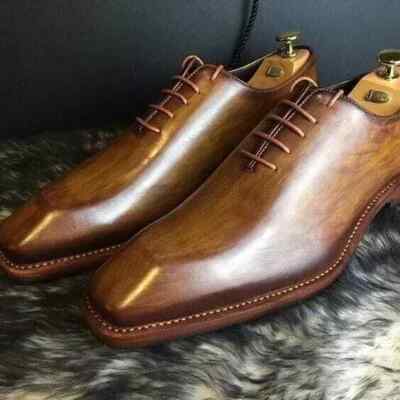 Herren Hellbraun Schuhe Handgefertigt Leder Oxford Schnürung Ganzer Schnitt Ziselierte Zehe Elegant Stiefel