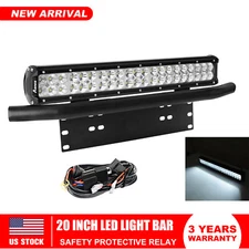 20" Combo LED Light Bar & 23" Bull Bar Front Bumper License Plate Mount Bracket