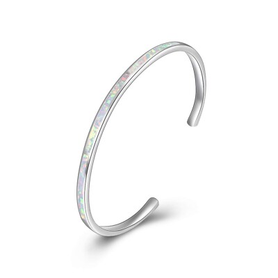 ARSKRO Fine White Fire Opal Bangles 925 Sterling Sliver Jewelry For Women Girls