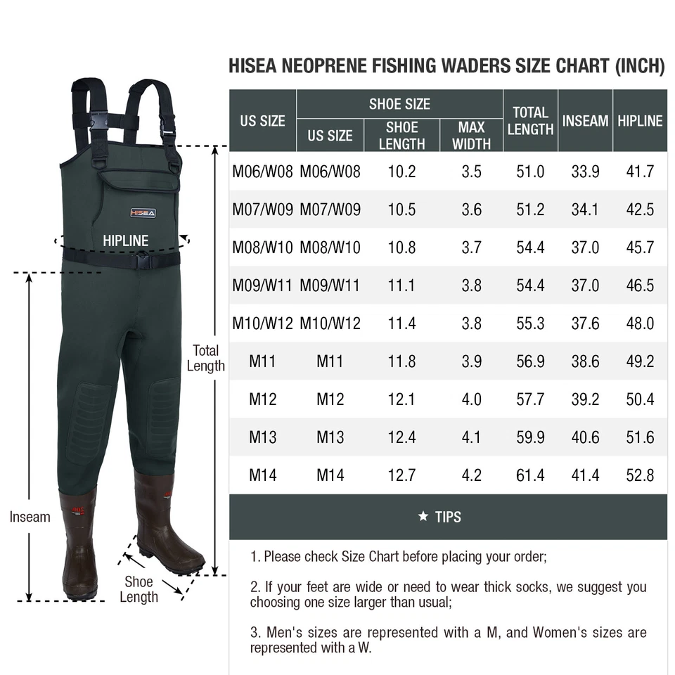 HISEA 200G Insulated Neoprene Fishing Hunting Wader Cleated Bootfoot Chest Wader - Image 3 of 4