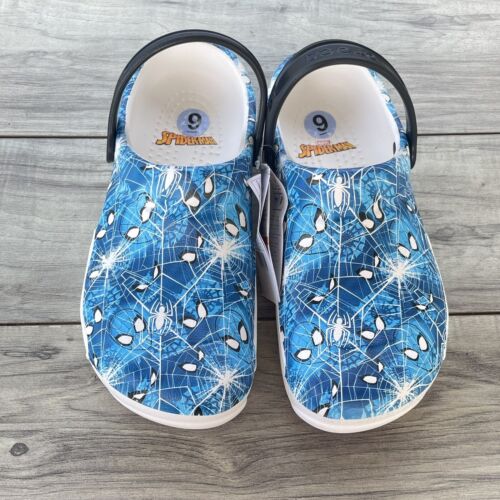 CROCS Spiderman Clogs Men 9 Blue Work Bistro Sandals Slip Resistant Unisex NEW - Picture 2 of 15