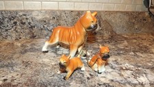 VTG Japan Ceramic Porcelain Standing Boxer Dog With Puppies On Chain Figurines