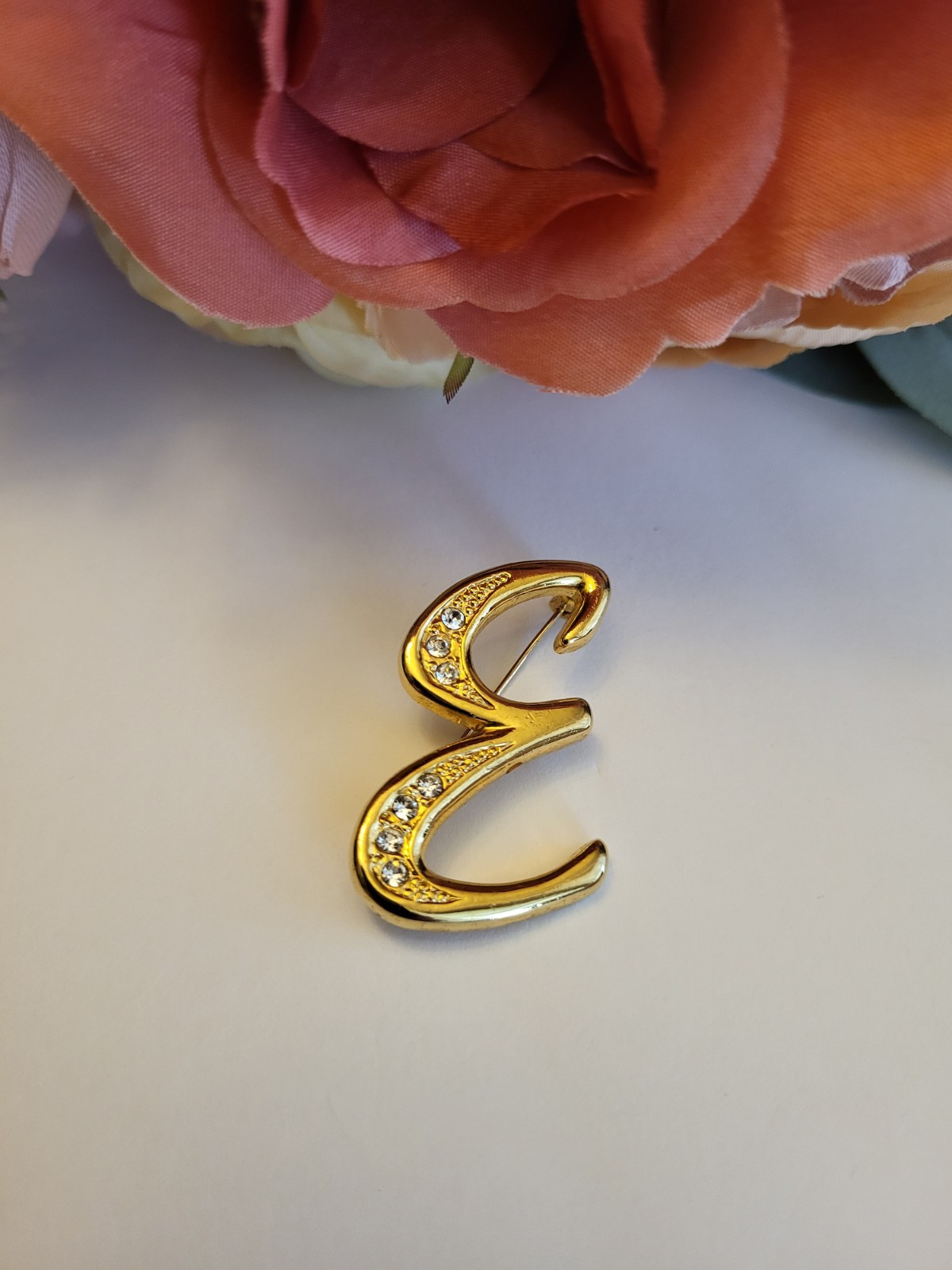 Brooch Pin Letter E Initial Script Monogram Cryst… - image 3
