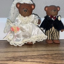 Bride  Groom Teddy Bears Wedding Couple 7" Brown Bears Vintage