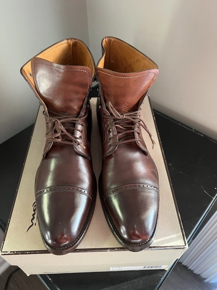 Botas Santoni Marrón Cuero Genuino Con Cordones Para Hombre Talla 9.5 Castaño Hechas en Italia Foto 2 de 4