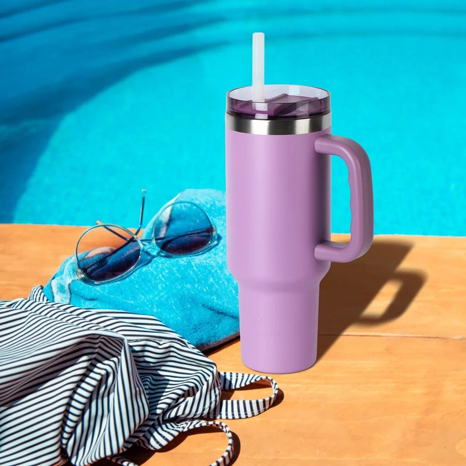 Vaso aislado de acero inoxidable de 40 oz con mango, lila nuevo Foto 3 de 4