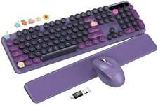 Wireless Keyboard and Mouse - Cute Typewriter Keyboard with Detachable Wrist Res