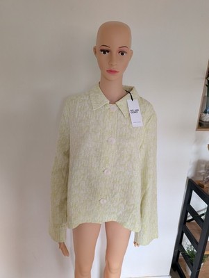 Gerry Weber Damen Jacke Gr. 42 Lime Gelb Blazer Struktur Baumwolle Kurzjacke