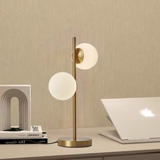 Mid Century Table Lamp Modern Globe Table Lamp for Bedroom, Gold Nightstand L...