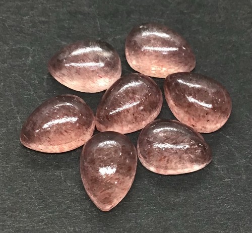 Natural Pink Strawberry Quartz Pear Flat Back Loose Gemstone For Making Jewelry - Picture 19 of 19