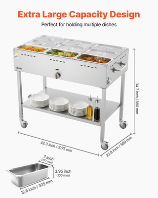 #ad 9 Pan Commercial Propane Steam Table LP Gas Outdoor Food Warmer w Wheels $475.99