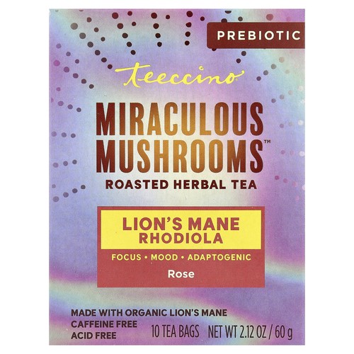 Miraculous Mushrooms™, Roasted Herbal Tea, Lion's Mane Rhodiola, Rose, Caffeine