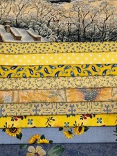 Quilting Fabric Lot - 10 Fat Quarters, Blues Yellows 1 FREE 11 FQ