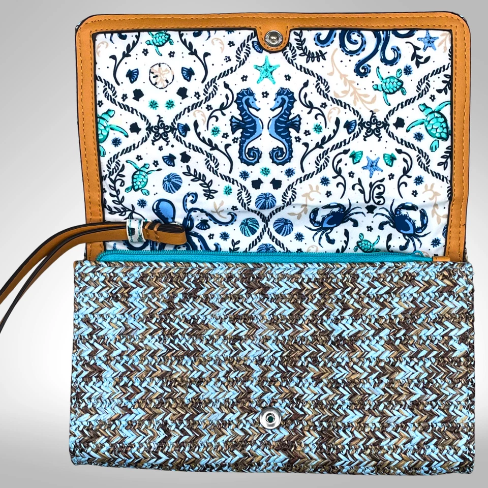 Bolso sin asas de paja Vera Bradley Sea Turtles Aqua Tan Rafia Coastal 2018 Foto 3 de 4
