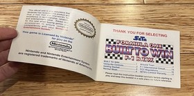 Formula One Built to Win Instruction Manual Only Nintendo Nes Authentic Racing