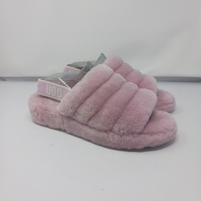 UGG Fluff Yeah Womens Slide Slippers 10 Pink/Blush Sheepskin Slingback Platform