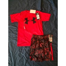 Under Armour Boys HeatGear Red Black Shirt Shorts Set YXS