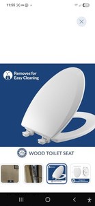 White Wood Elongated Toilet Seat Removes for Easy Cleaning
