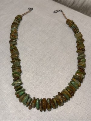 Native American Green Turquoise Graduated Chunky Teardrop Nugget Heishi Necklace