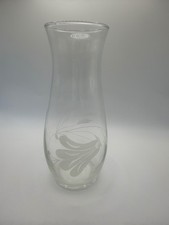 Clear Glass Flower Vase with Etched Floral Design