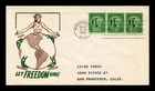Dr Jim Stamps 1c Four Freedoms Strip of 3 First Day Issue Cachet Cover