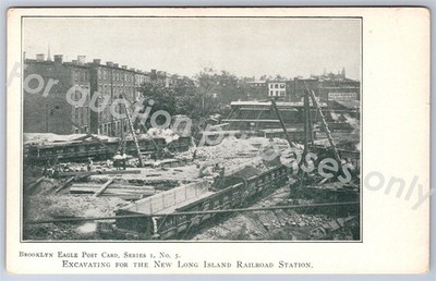 Brooklyn Eagle: #5 Excavating New Long Island Railroad New York Vintage Postcard