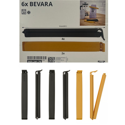 IKEA BEVARA Dichtclip 6er Set - anthrazit/dunkelgelb, hält Lebensmittel frisch