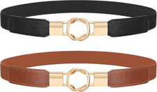 Women Retro Elastic Stretchy Metal Buckle Skinny Waist Belt 1 inch Wide