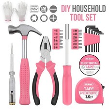 27pcs Ladies Pink Tool Kit Tool Box DIY Set Pink Hammer Pink Pliers Screwdriver