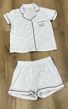 RAE DUNN Womens Pajama Set White Bride Short Sleeve Blouse/Shorts Stretch Small