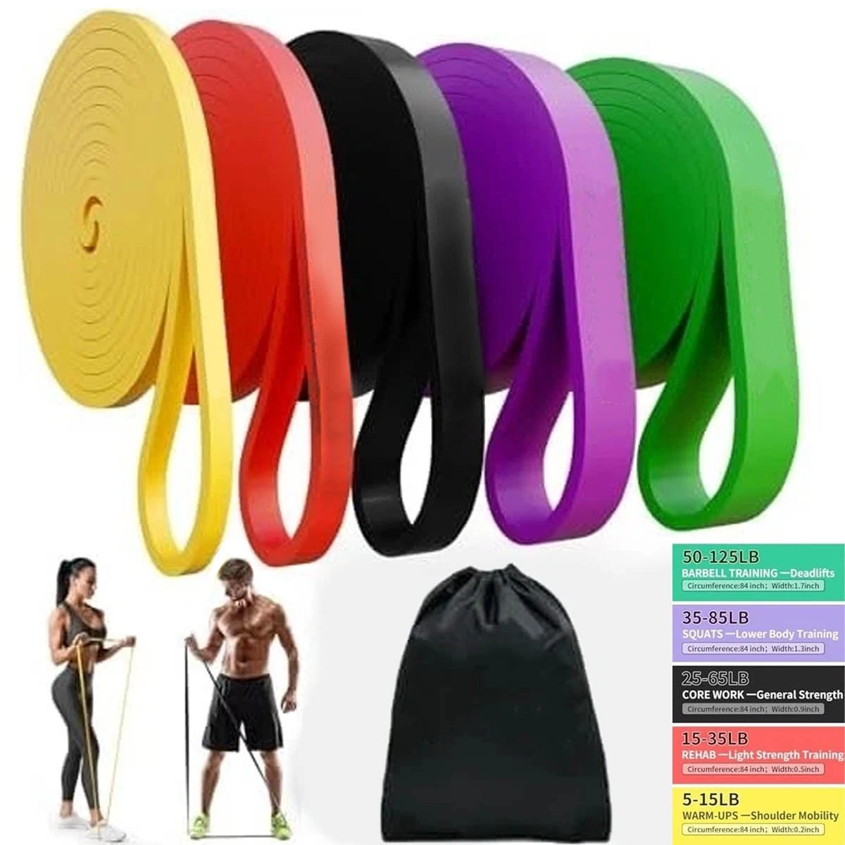 Pull Up Assist Bands 5 Levels 5-125lbs Fitness Exercise Bands with Carry Bag
