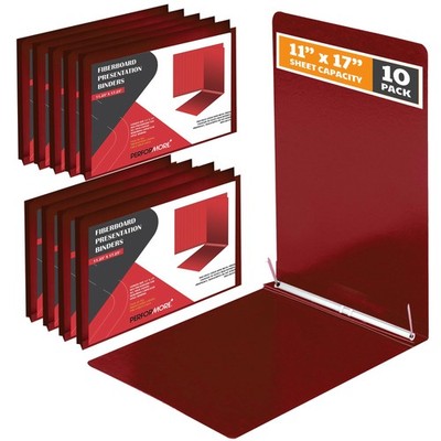 10 Pack of 11x17 Inch Landscape Pressboard Presentation Binder Folder, Red