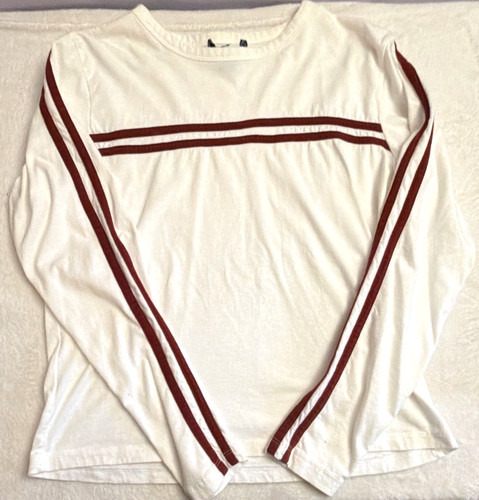 Vintage American Eagle Outfitters Y2K Long Sleeve Shirt White Red Stripes Medium