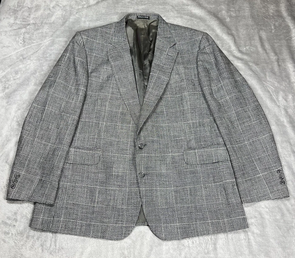 Stafford Mens Blazer 48R Glen Plaid Sport Coat Jacket Black White Beige USA Made - Image 3 of 4
