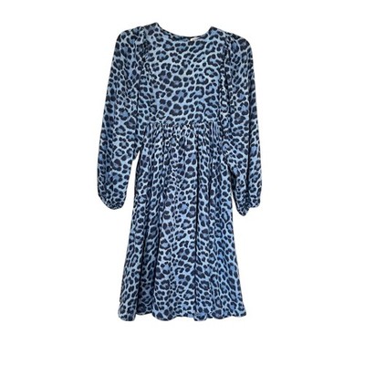 Molo  Caly  Blue Jaguar Print Balloon Sleeve Shift Dress Girls Size 14-16